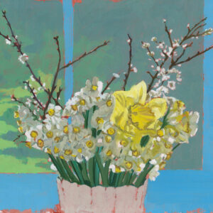 oil painting of pale daffodils by Rob Davies